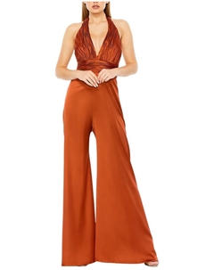 Мак Даггал комбинезон с плиссированным верхом и широкими штанинами из сатина, Rust Mac duggal