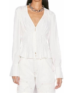 Блуза с воротником V-образной формы и сборками в цвете Blanc, Blanc Frame