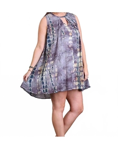 Тай-дай платье без рукавов с вырезом-замочком - плюс в сером цвете, серый Umgee