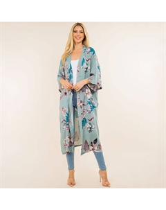 Цветочный длинный кимоно пончо, мятный Truedames