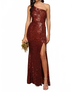 Платье вечернее Samara One Shoulder с разрезом и пайетками в рыжем цвете Eva