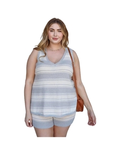 Полосатый вязаный топ без рукавов и комплект шорт, серый Truedames