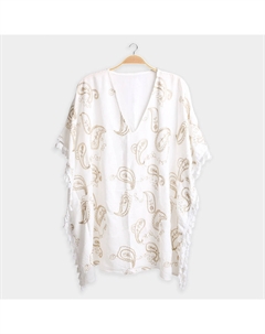 Бохо пончо-платье с вышивкой, белый Truedames