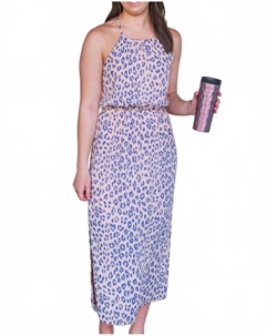 Леопардовое миди-платье в оттенках розовато-лилового и темно-синего Gilli