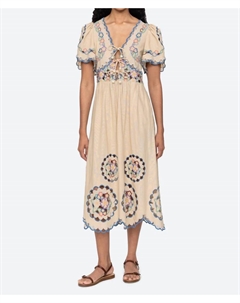 Мелинда Вышитая миди-платье с коротким рукавом в цвете экрю, Ecru Sea