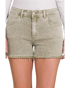 Оливковые шорты с потертостями и рваным краем, средняя посадка, эффект кислотной стирки Zenana