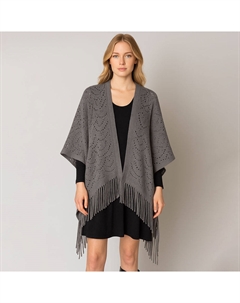 Бахромчатая ажурная вязаная шаль с драпировкой руана пончо, серый Truedames