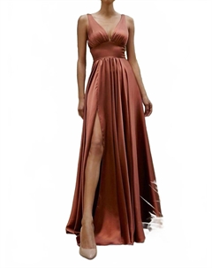 Сатиновое платье с V-образным вырезом и разрезом в оттенке Sienna, Sienna Cinderella divine