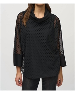 Черная туника с кокетливым воротником и сетчатой накидкой в горошек Joseph ribkoff