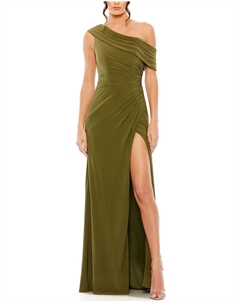 Мака Даггал платье с открытыми плечами и разрезом, зеленый Mac duggal