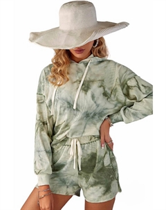 Джессика Оливковый тай-дай худи и шорты сет Hidden