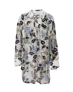 Вечерняя вышитая рубашка оверсайз в бежевом/зеленом/голубом цвете Sister jane