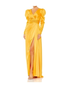 Длинное платье-колонна с V-образным вырезом и пышными рукавами в манговом цвете, Mango Mac duggal