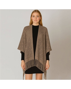 Бахромчатая ажурная вязаная шаль с драпировкой руана пончо, Taupe Truedames