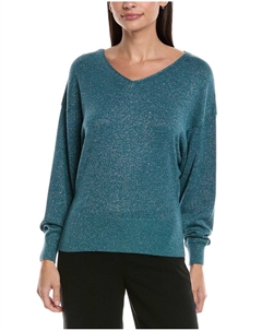 Лафайет 148 Нью-Йорк шерстяной и шелковый свитер с объемными рукавами и V-образным вырезом, синий Lafayette 148 new york