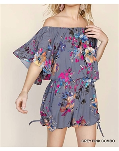 Ромпер с цветочным принтом и открытыми плечами в серо-розовых тонах Umgee