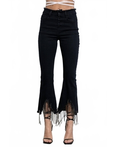 Черные джинсовые брюки с бахромой и стразами Blue b