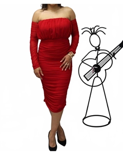 Платье Nicole с рукавами-фонариками и асимметричным вырезом миди в красном цвете Cameo