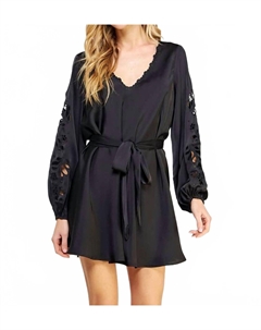 Черное сатиновое мини-платье с вышивкой и ажурными вставками Strut & bolt