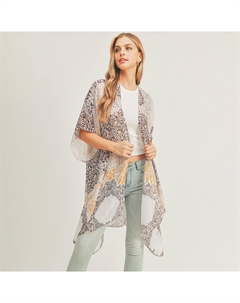 Цветочный кимоно-пончо с лиственным узором, Taupe Truedames