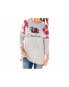 Университет Южной Каролины. Клетчатая туника серо-красного цвета Gameday couture