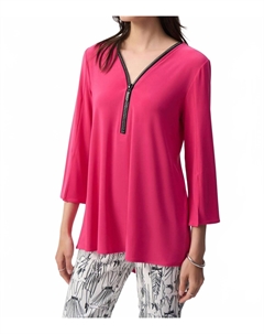 Туника с застежкой-молнией спереди, декорированная и с разрезными рукавами, в цвете герани, Geranium Joseph ribkoff