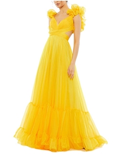 Платье-трапеция из шифона с ярусными рюшами, желтый Mac duggal