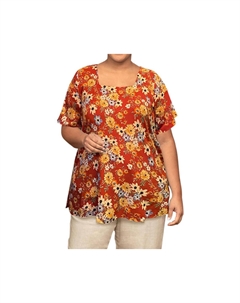 Туника с квадратным вырезом и принтом - Plus, с красным цветочным рисунком On the plus side