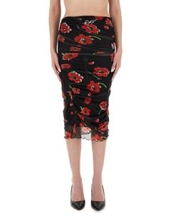 Юбка миди с воланом и цветочным узором из сетки, черный Moschino