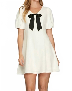 Белое мини-платье с бантом She + sky