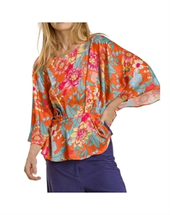 Футболка с цветочным принтом и баской в мандариновом цвете, Tangerine Umgee