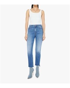 Джинсы с завышенной талией и рваным низом средней длины в светло-голубой стирке Blue age