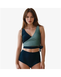 Женский плюс размер топ для плавания Emery Wrap со съемными чашками и бикини-низ, черный/зеленый Calypsa