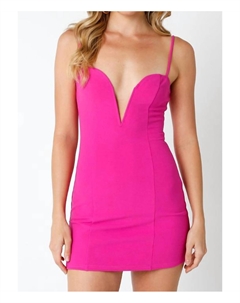 Kaia мини-платье с глубоким вырезом в фуксии, фуксия Cason couture