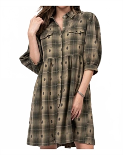 Стильная клетчатая шапка-платье в оливковом цвете Ivy jane