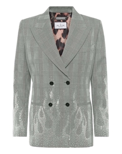 Клетчатый золотой приталенный блейзер Flame Philipp plein