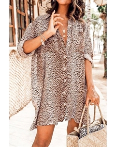 Леопардовая рубашка-платье свободного кроя с принтом и пуговицами Mazik