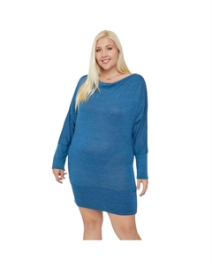 Платье с длинным рукавом и драпированным воротом, синий Truedames