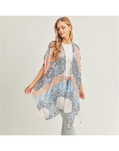Цветочный кимоно-пончо с лиственным узором, персиковый Truedames