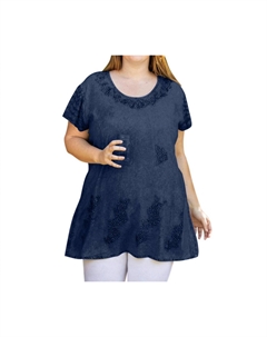 Блузка-туника Brin с коротким рукавом из шамбрэ - плюс, цвет шамбрэй блю, синий On the plus side