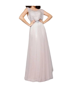 Песочное платье с бисерной иллюзией, Sand Mac duggal