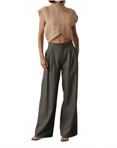 Камила брюки-клеш с узором "елочка" в коричневом цвете Crescent