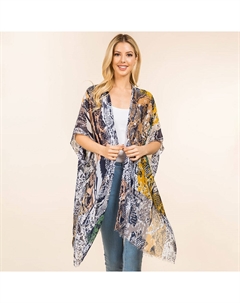 Легкий кимоно-пончо с принтом под змеиную кожу, коричневый Truedames