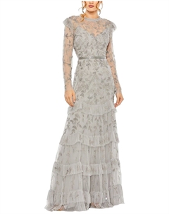 Платье с цветочными украшениями, металлик Mac duggal