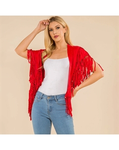 Искусственная замша с открытой передней частью западный кисточки шаль пончо, коралловый Truedames