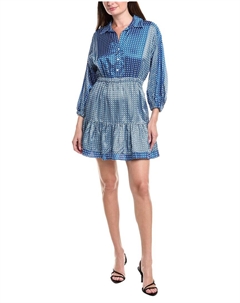 Сандеро Мини-платье с рукавами-фонариками, синий Sandro