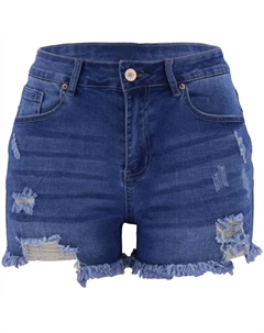 Женские классические рваные джинсовые шорты в синем цвете Rosa clothing