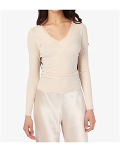 Руни Длинный рукав ребристый трикотажный топ в цвете кость, Bone Cami nyc