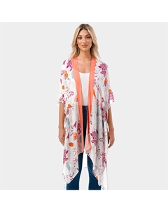 Цветочный кимоно-пончо, коралловый Truedames