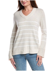 Форте Кашемировый полосатый свитер с V-образным вырезом, коричневый Forte cashmere